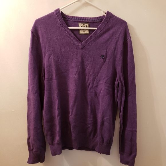 Express Mens V-Neck Purple Long Sleeve Sweater - Picture 2 of 11